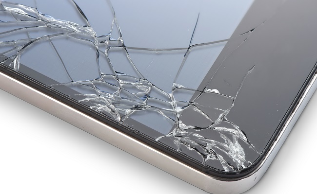 smartphone with cracked screen.